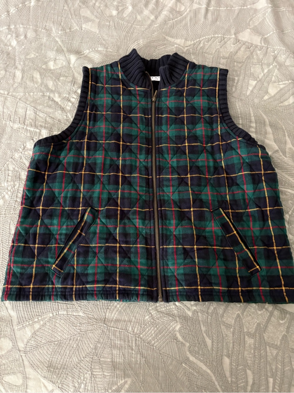 Chaus Quilted Plaid Vest in Navy, Green & Red